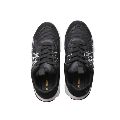 PU Leather Mesh Running Sneakers - Black