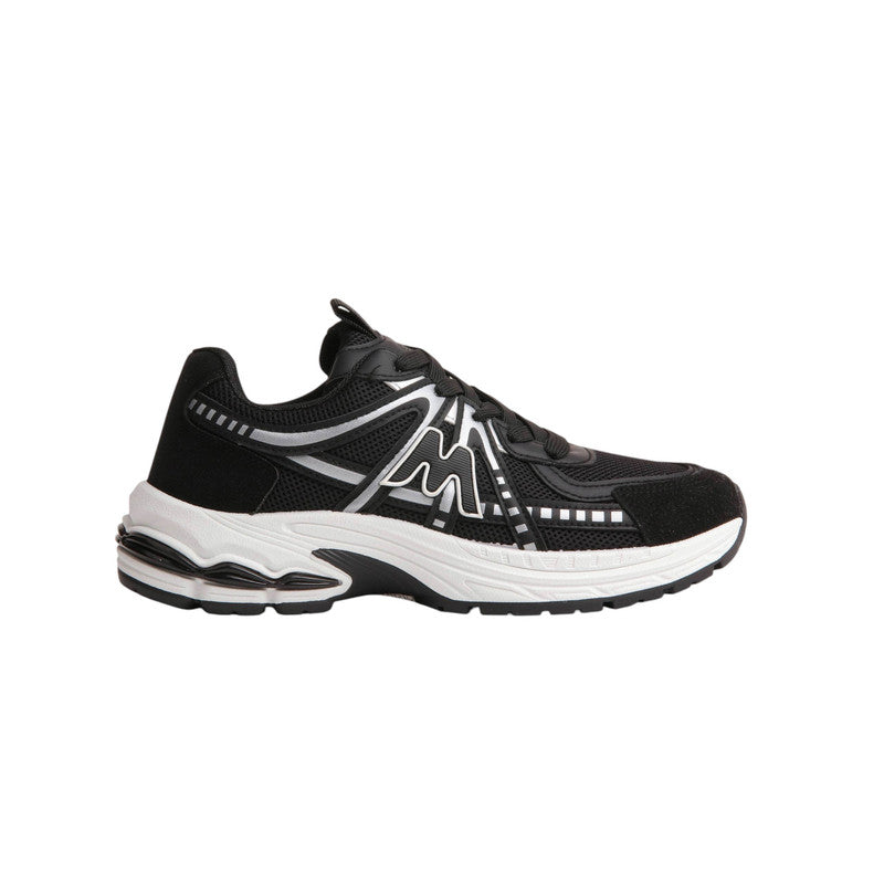 PU Leather Mesh Running Sneakers - Black