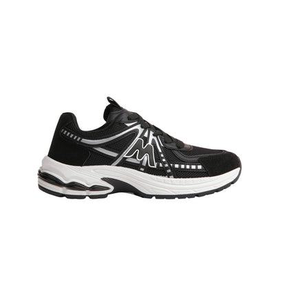 PU Leather Mesh Running Sneakers - Black