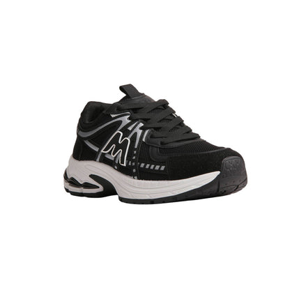 PU Leather Mesh Running Sneakers - Black