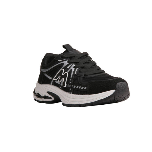 PU Leather Mesh Running Sneakers - Black
