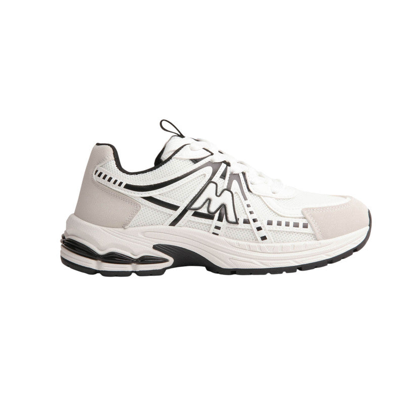 PU Leather Mesh Running Sneakers - White