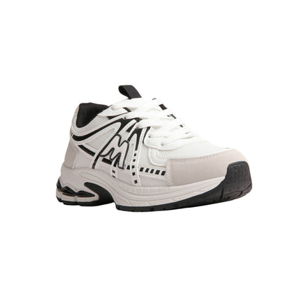 PU Leather Mesh Running Sneakers - White