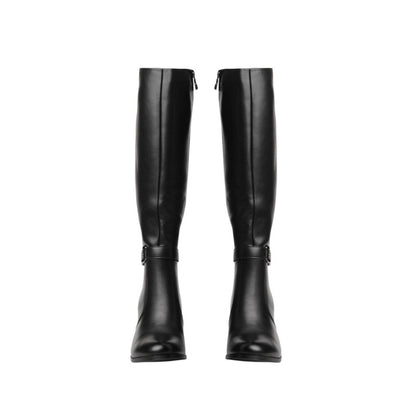 Pu Leather Solid Knee-High Boots – Black (SR-3464)