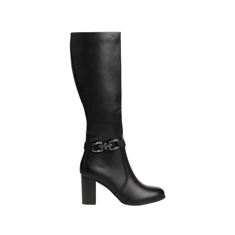 Pu Leather Solid Knee-High Boots – Black (SR-3464)