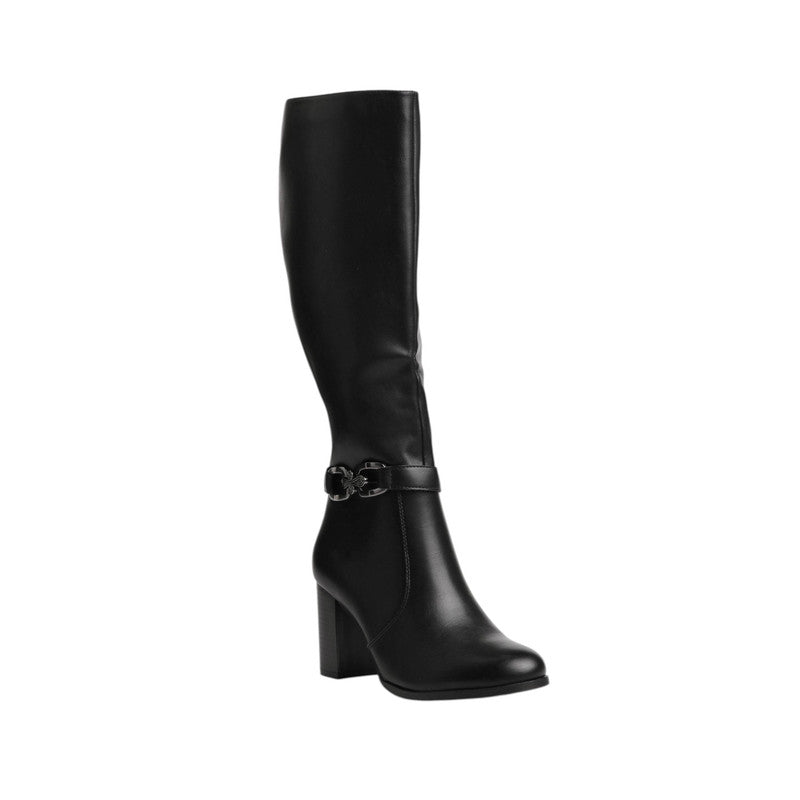 Pu Leather Solid Knee-High Boots – Black (SR-3464)