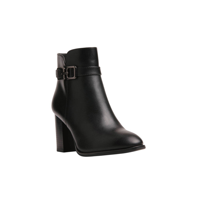 Pu Leather Buckle Half Boots – Black (SR-3465)