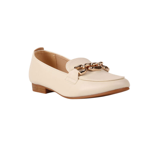 PU Leather Chain Loafers - Beige
