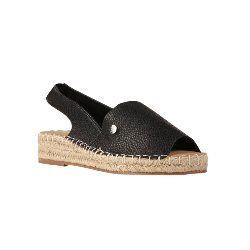 PU Leather Textured Espadrille Sandals - Black