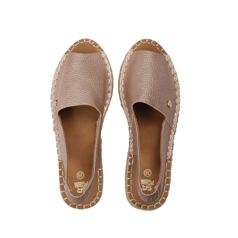 PU Leather Textured Espadrille Sandals - Champagne