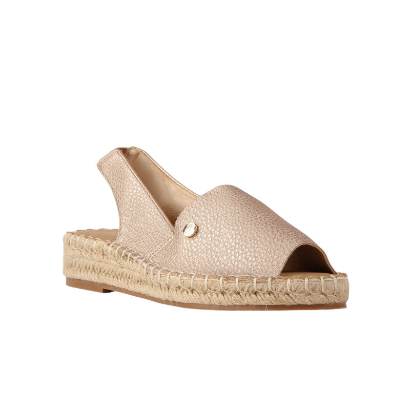 PU Leather Textured Espadrille Sandals - Champagne