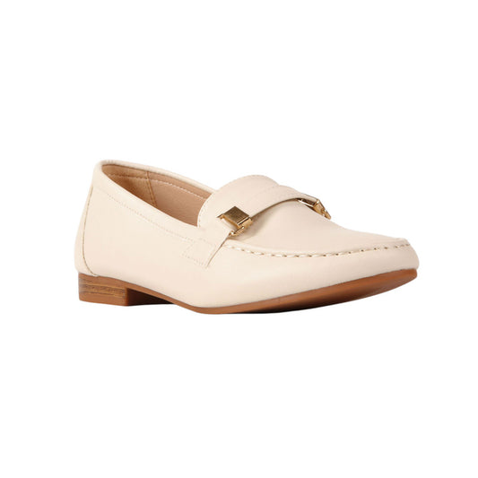 PU Leather Buckle Loafers - Beige