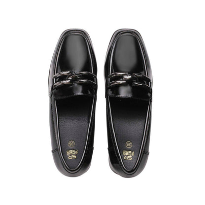 PU Leather Patent Chain Loafers - Black