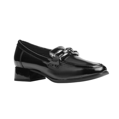 PU Leather Patent Chain Loafers - Black