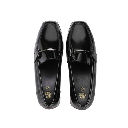 Patent PU Leather Solid Décolleté Loafers – Black
