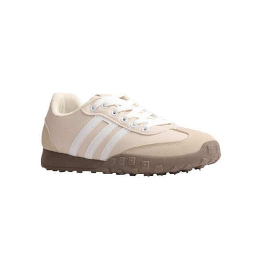 Faux Leather & Suede Panel Sneakers – Beige