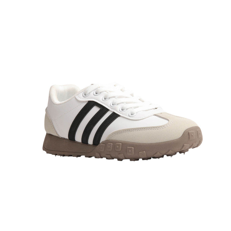 Faux Leather & Suede Panel Sneakers – White