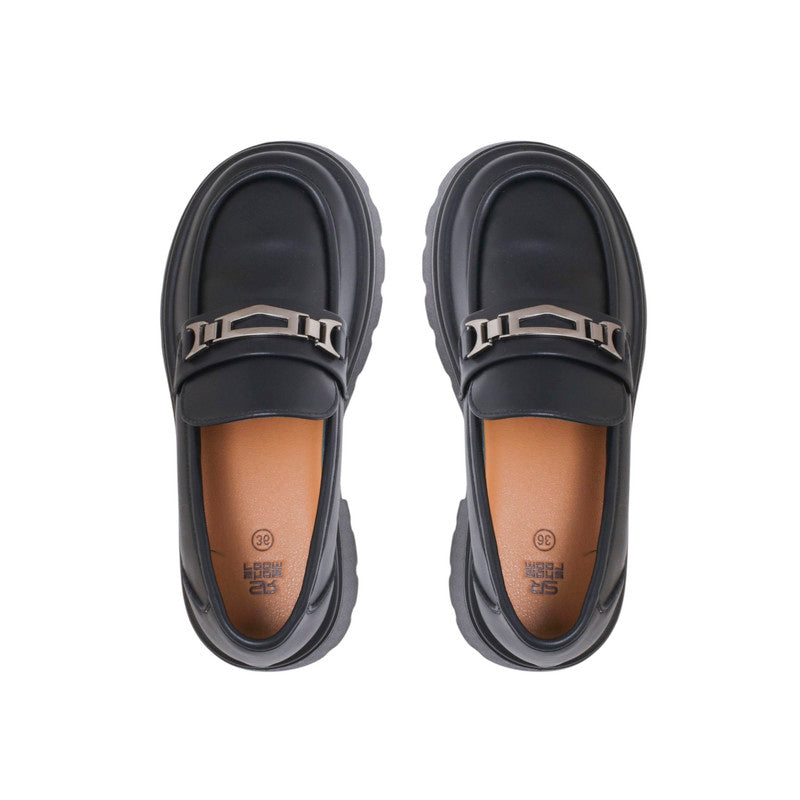 PU Leather Chunky Loafers - Black