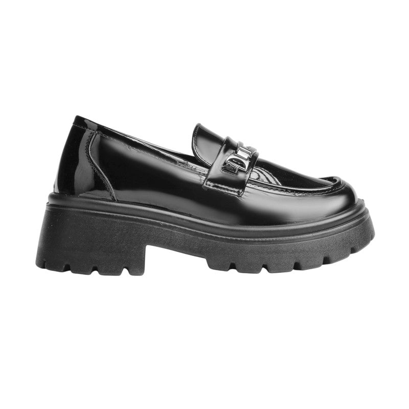 PU Leather Patent Chunky Loafers - Black
