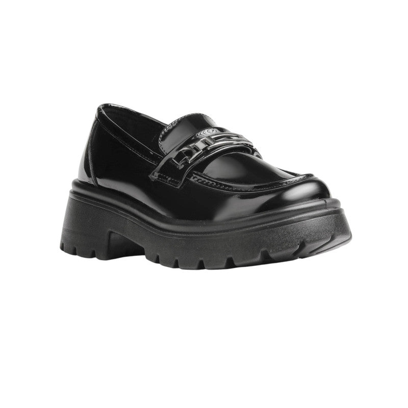 PU Leather Patent Chunky Loafers - Black