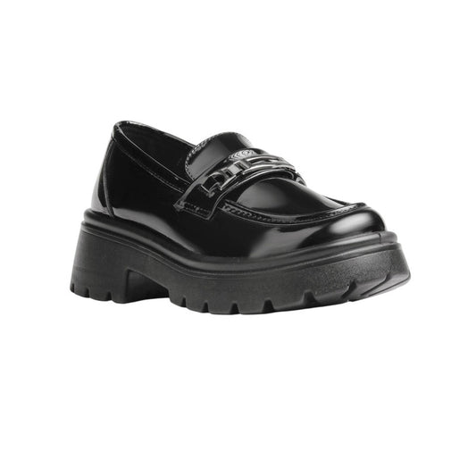 PU Leather Patent Chunky Loafers - Black