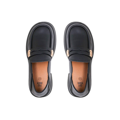 Faux Leather Classic Loafers - Black