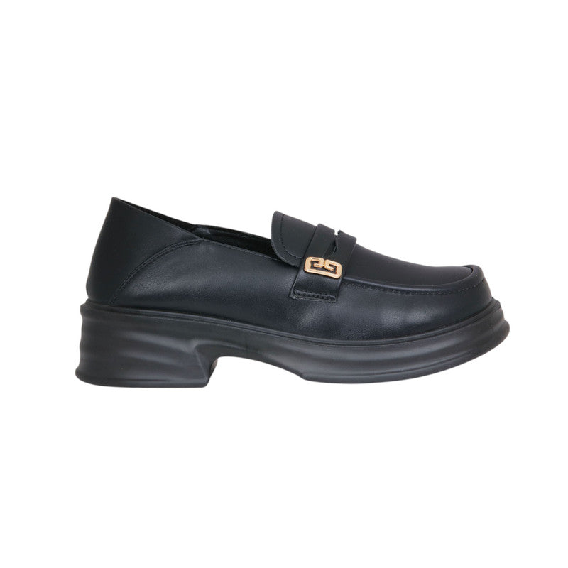 Faux Leather Classic Loafers - Black