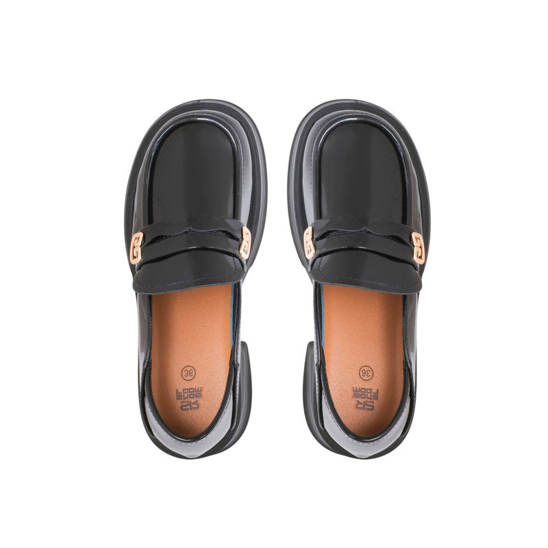 Faux Leather Patent Classic Loafers - Black
