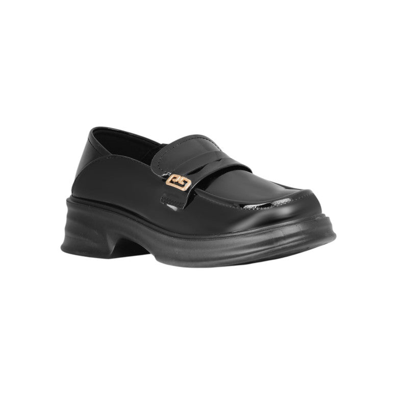 Faux Leather Patent Classic Loafers - Black