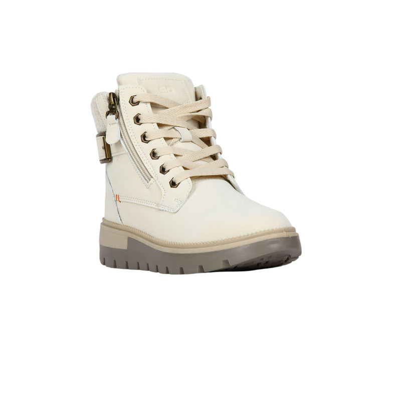 Pu Leather Lace-Up Combat Half Boots – Beige (SR-3495)