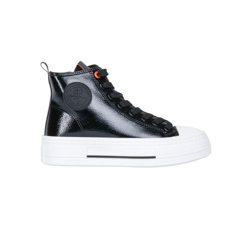 PU Leather Patent High-Top Platform Sneakers - Black