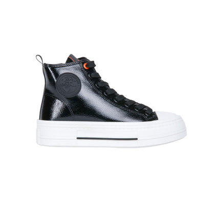 PU Leather Patent High-Top Platform Sneakers - Black
