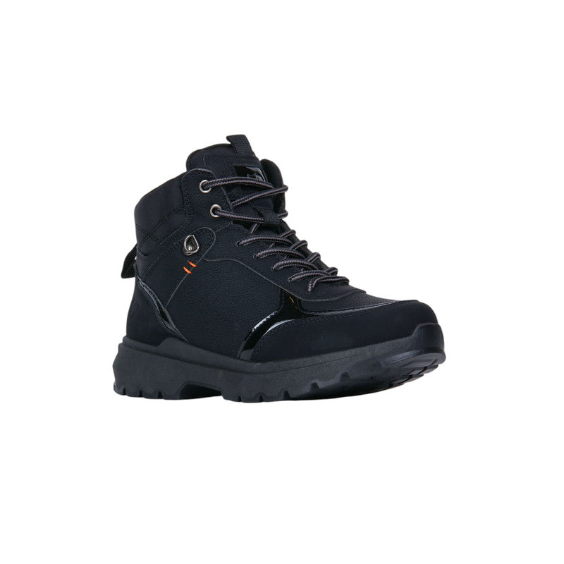 Pu Leather Lace-Up Hiking Half Boots – Black (SR-3497)