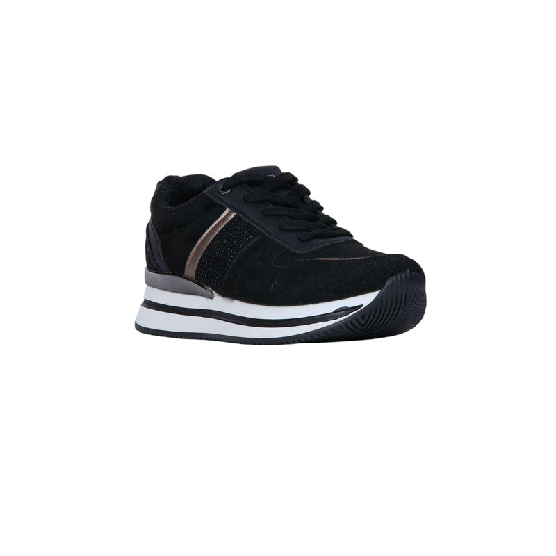 PU Leather Panel Sneakers - Black