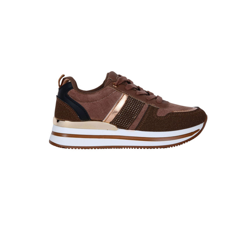 Pu Leather & Suede Panel Sneakers – Brown (SR-3501)