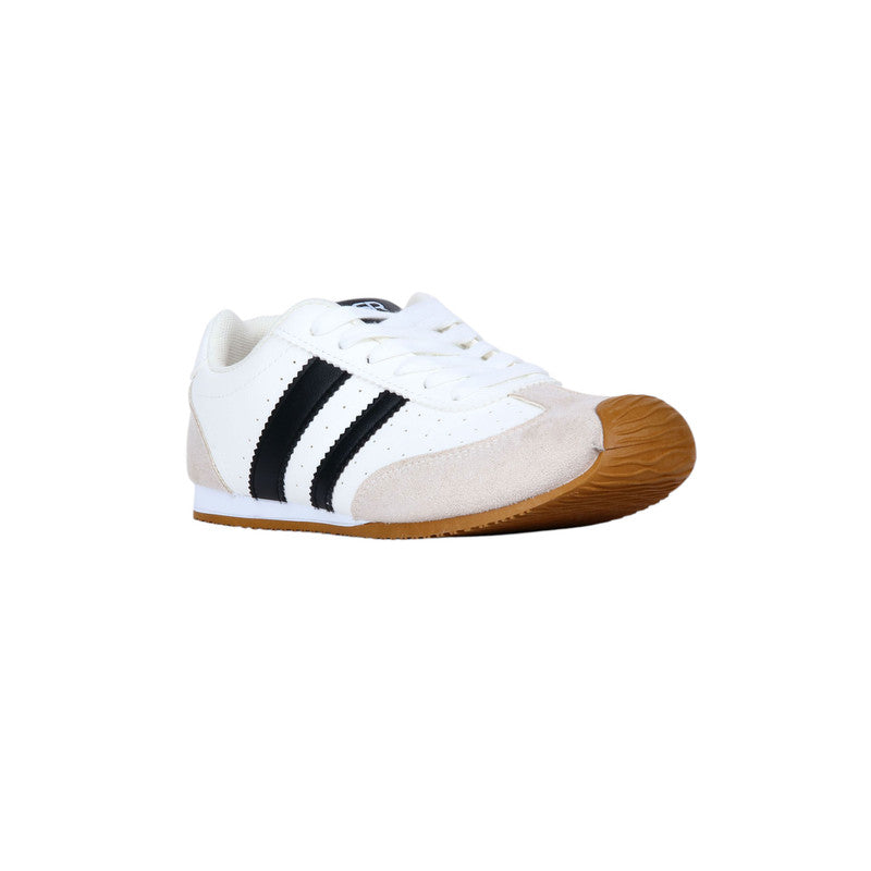 PU Leather Stripe Sneakers - White