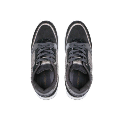 PU Leather Snake-Pattern Sneakers - Black