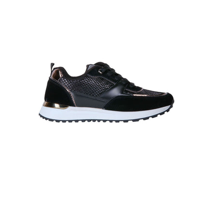 PU Leather Snake-Pattern Sneakers - Black