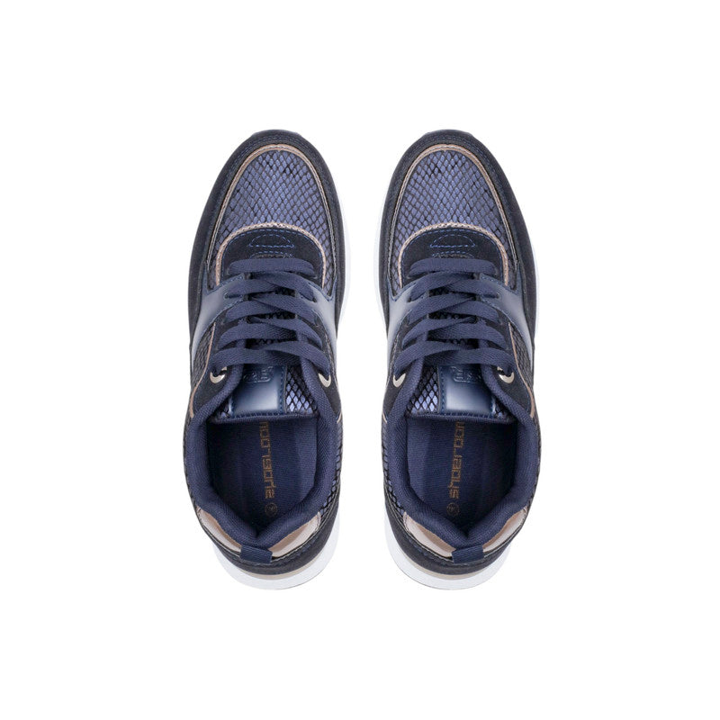 PU Leather Snake-Pattern Sneakers - Navy