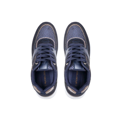 PU Leather Snake-Pattern Sneakers - Navy