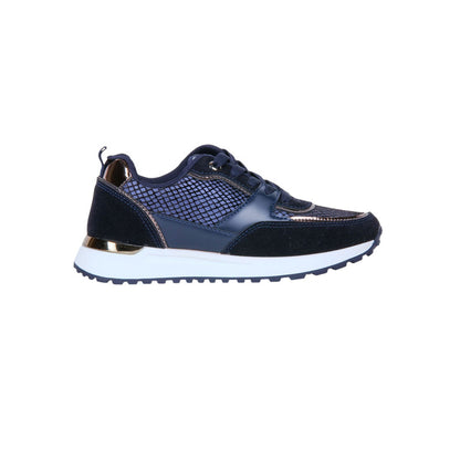 PU Leather Snake-Pattern Sneakers - Navy