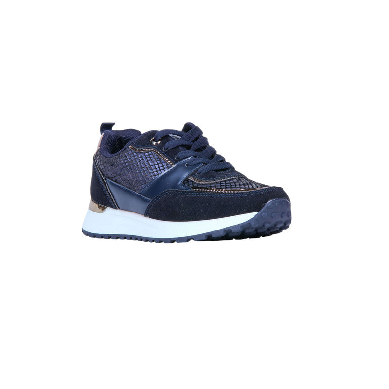 PU Leather Snake-Pattern Sneakers - Navy