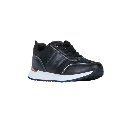 Faux Leather Panel Sneakers - Black