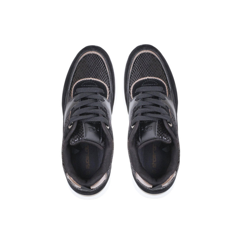 PU Leather Tweed-Pattern Sneakers - Black