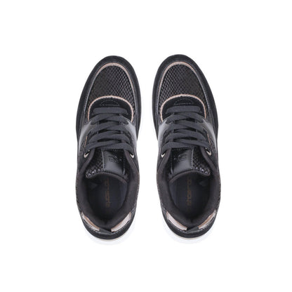 PU Leather Tweed-Pattern Sneakers - Black
