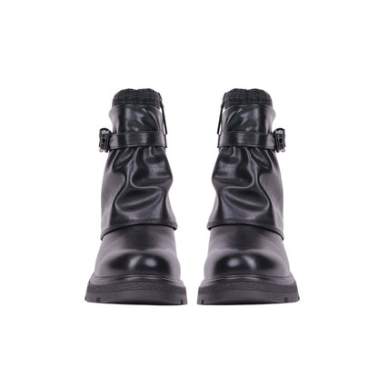 Pu Leather Buckle Half Boots – Black (SR-3518)