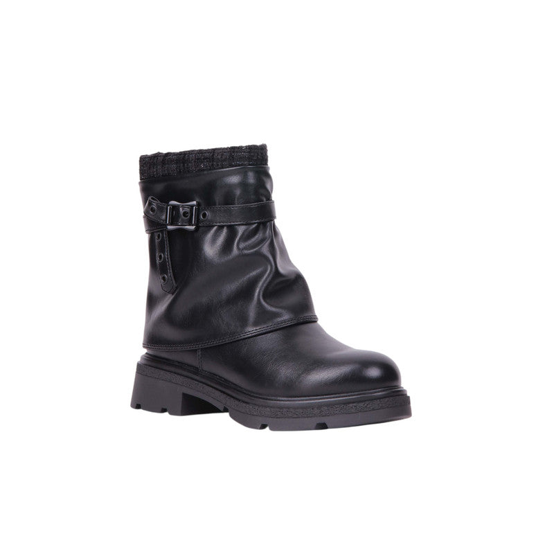Pu Leather Buckle Half Boots – Black (SR-3518)