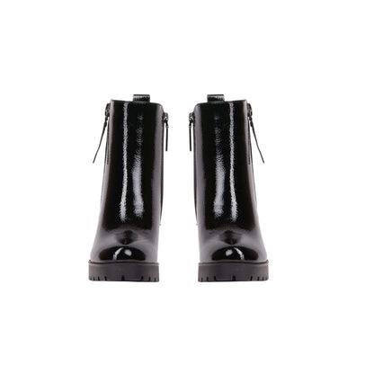 Pu Leather Patent Half Boots – Black (SR-3523)