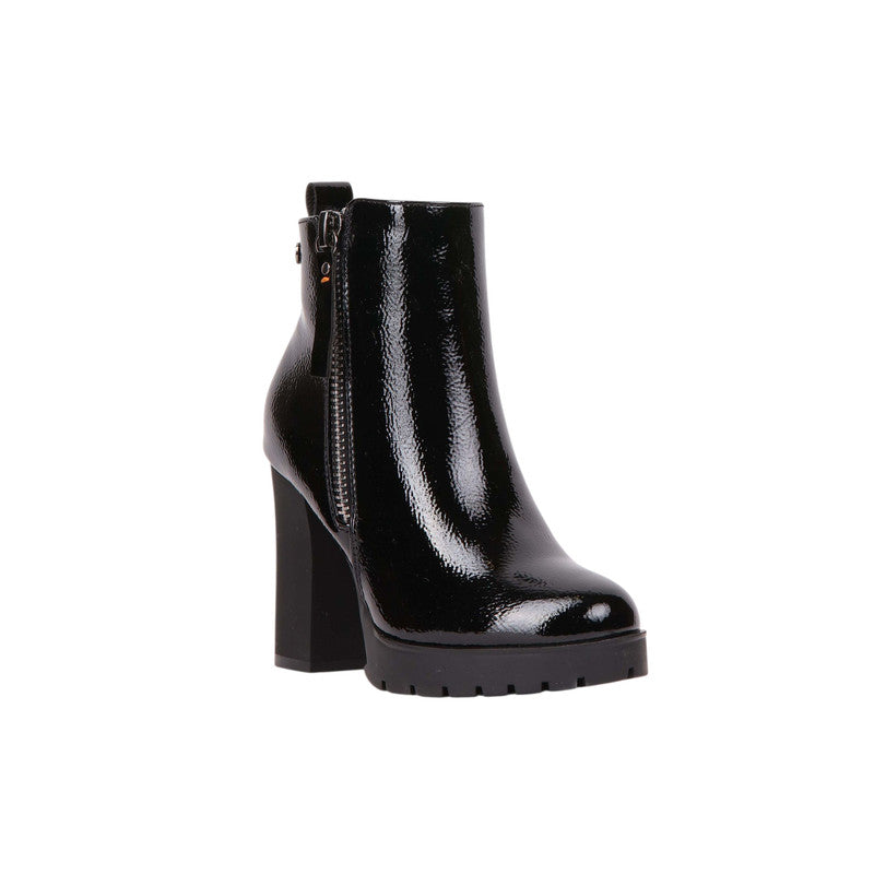 Pu Leather Patent Half Boots – Black (SR-3523)