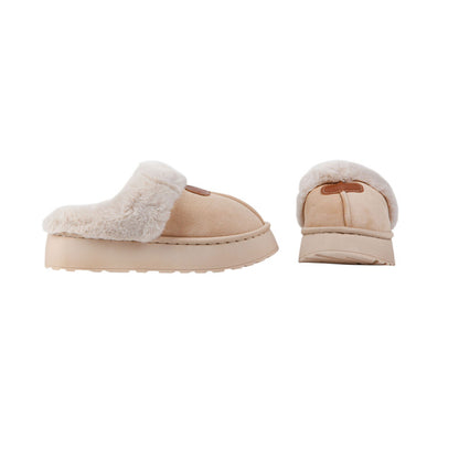 Faux Suede Fur-Lined Ugg Slippers – Beige (SR-3527)